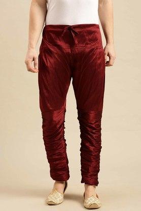 solid art silk regular fit mens payjama style pant - maroon