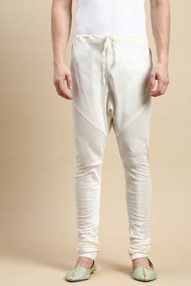 solid art silk straight fit men's pyjamas - white