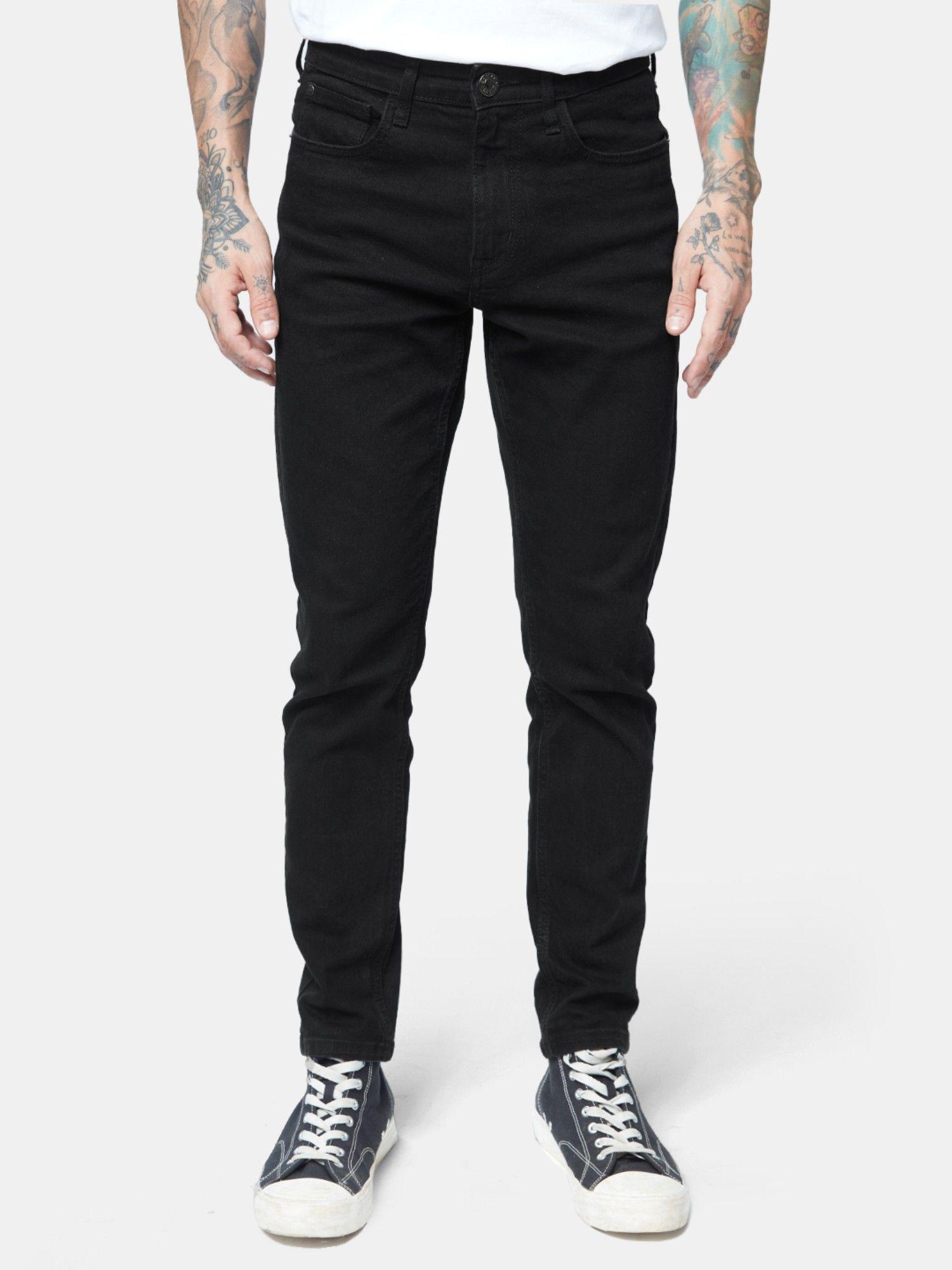 solid black slim fit men jeans
