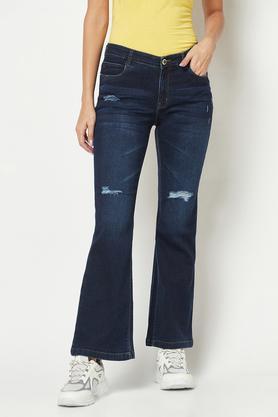 solid blended bootcut fit women's jeans - navy