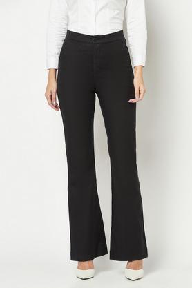 solid blended bootcut fit women's pants - black