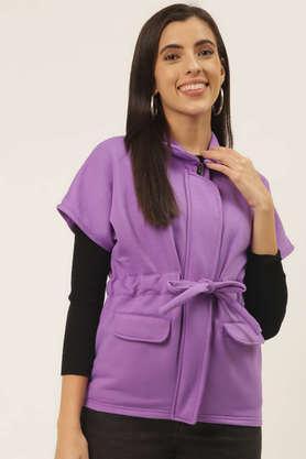 solid blended collared women's jacket - violet