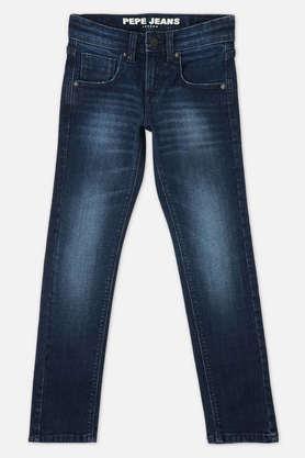 solid blended fabric regular fit boys jeans - dk indigo