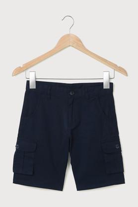 solid blended fabric regular fit boys shorts - blue