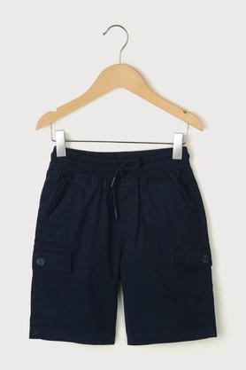 solid blended fabric regular fit boys shorts - blue
