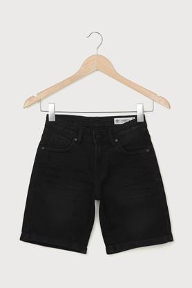 solid blended fabric regular fit boys shorts - charcoal