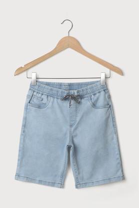solid blended fabric regular fit boys shorts - indigo