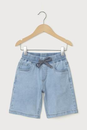 solid blended fabric regular fit boys shorts - indigo