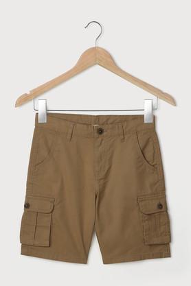 solid blended fabric regular fit boys shorts - khaki