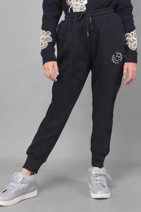 solid blended fabric regular fit girls track pants - black