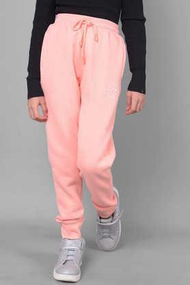 solid blended fabric regular fit girls track pants - pink