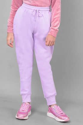 solid blended fabric regular fit girls track pants - purple