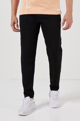 solid blended fabric regular fit men's joggers - black