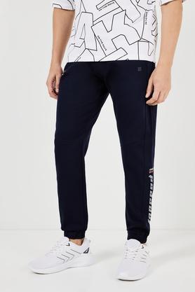 solid blended fabric regular fit men's joggers - navy