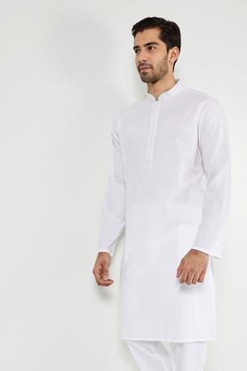 solid blended fabric regular fit men's kurta - white