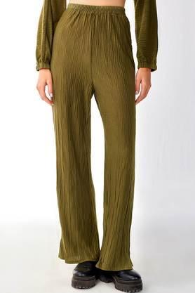 solid blended fabric regular fit women's trouser - olive