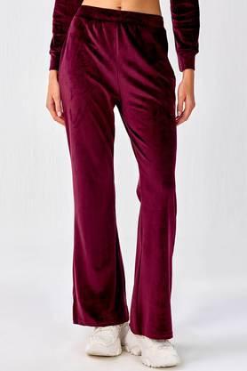 solid blended fabric regular fit women's trouser - wine