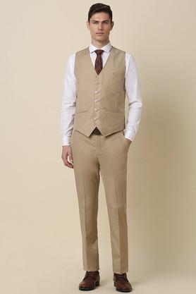 solid blended fabric slim fit men's casual suit - yellow