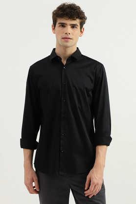 solid blended fabric slim fit men's casual wear shirt - black