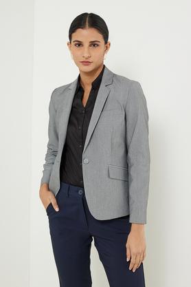 solid blended fabric women's formal wear blazer - grey