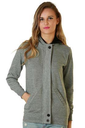 solid blended hooded women's jacket - grey