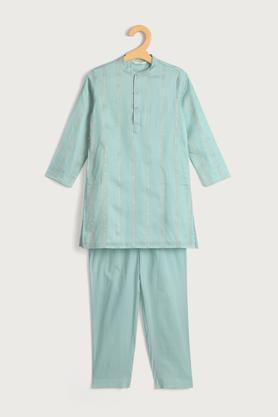 solid blended regular fit boys kurta pyjama set - aqua