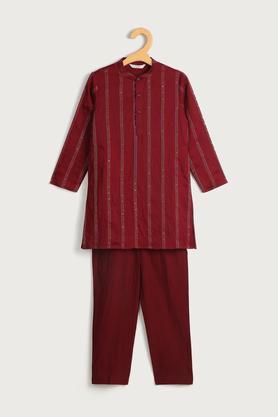 solid blended regular fit boys kurta pyjama set - maroon