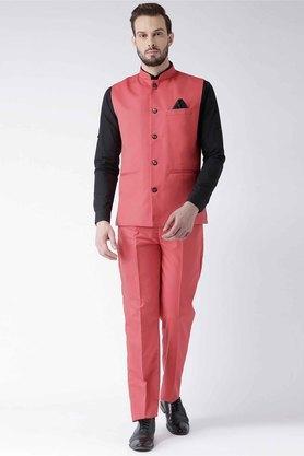 solid blended regular fit men's suit - red