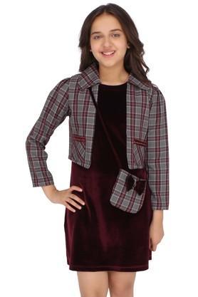 solid blended round neck girls casual dress - plum