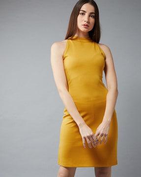 solid bodycon dress with high neck