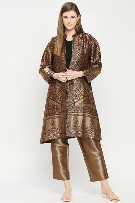 solid brocade relaxed fit women's casual jacket - brown