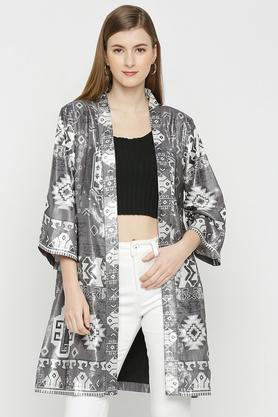 solid brocade relaxed fit women's casual jacket - silver