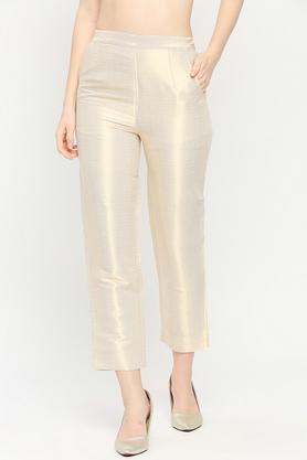 solid brocade relaxed fit women's casual pants - ivory
