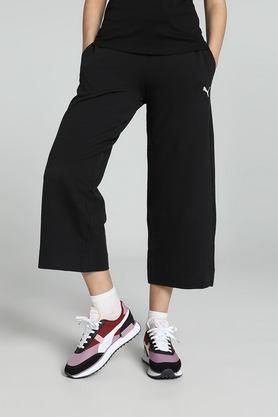 solid calf length cotton women's joggers - black