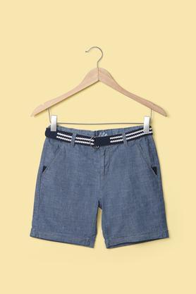 solid-chambray-regular-fit-girl's-shorts---blue