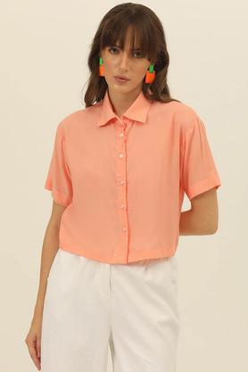 solid collared modal women's casual wear shirt - peach