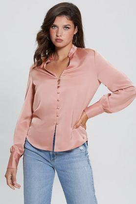 solid collared polyester women's casual wear shirt - pale pink