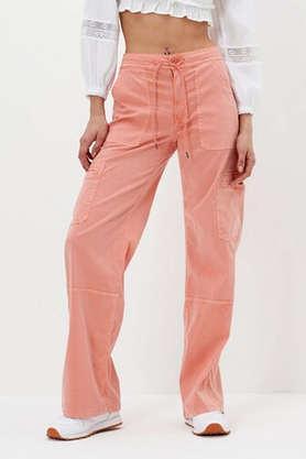 solid comfort fit lyocell women's casual wear pant - coral