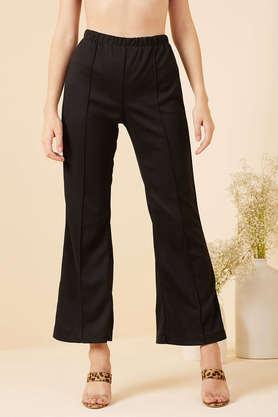 solid comfort fit polyester stretch women's casual wear culottes - black