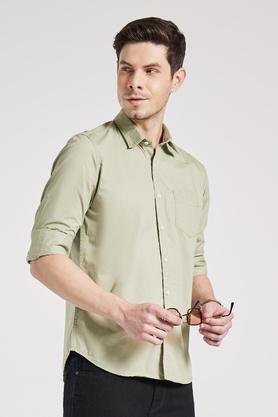 solid cotton  slim fit mens shirt - sage