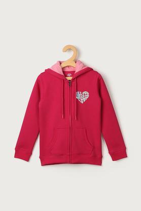 solid cotton blend hood girls sweatshirt - dark pink