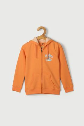 solid cotton blend hood girls sweatshirt - orange