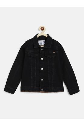 solid cotton blend polo boys jacket - black
