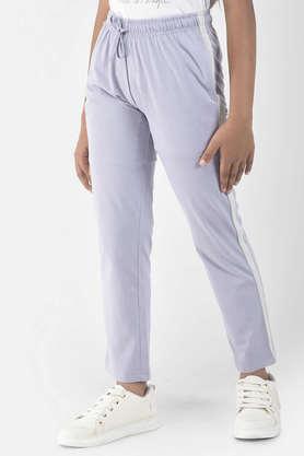 solid cotton blend regular fit girl's pant - lilac
