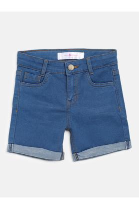 solid-cotton-blend-regular-fit-girls-shorts---blue