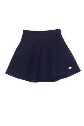 solid cotton blend regular fit girls skirt - navy
