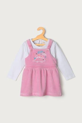 solid cotton blend regular fit infant girls night dress - pink