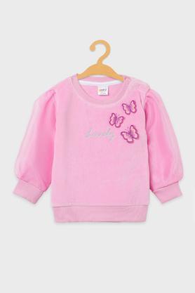 solid cotton blend regular fit infant girls sweatshirt - pink