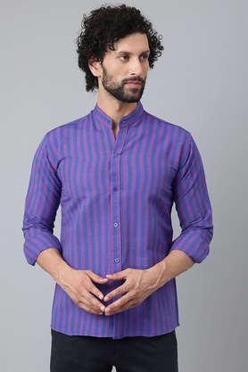 solid cotton blend regular fit men's casual shirt - navy