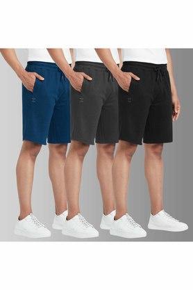 solid cotton blend regular fit men's shorts - multi